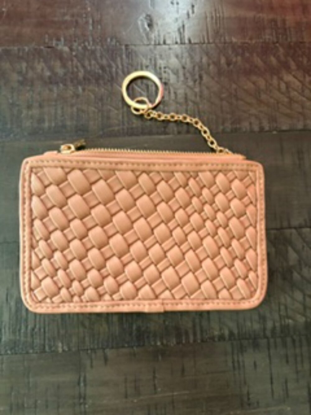 Brand New Shiraleah mauve woven faux leather wallet/keychain. NWOT